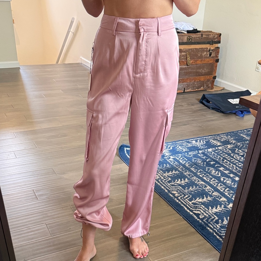 superdown Pink Satin Cargo Joggers
